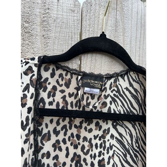 SEDUCTIVE WEAR by Cenima etoile‎ Animal Print Robe Size Small Sheer Sexy Lace - Picture 5 of 9